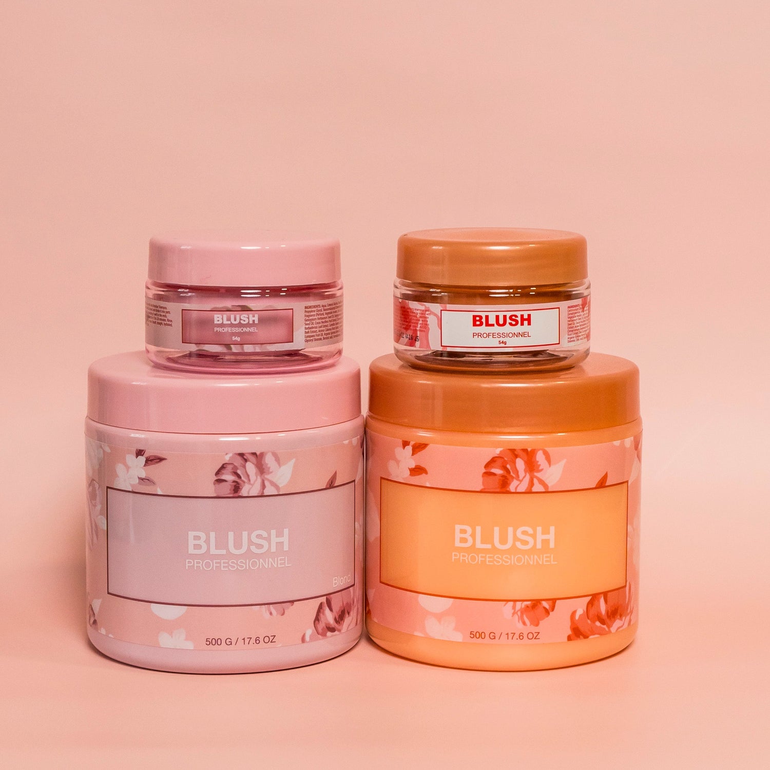 BLUSH Cure Absolue hair botox treatment range featuring Original and Blonde formulas in 500 g and 54 g sizes, designed to deeply repair, smooth, and nourish hair fibers