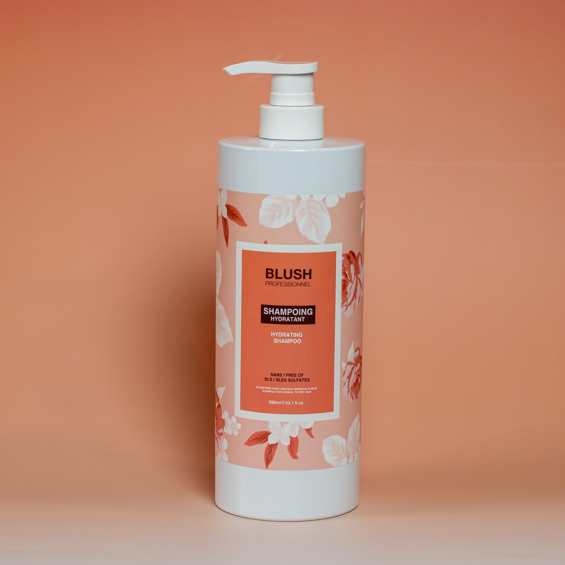 BLUSH hydrating shampoo (1 L) that gently yet deeply cleanses the hair while hydrating the scalp and leaving hair soft and healthy-looking