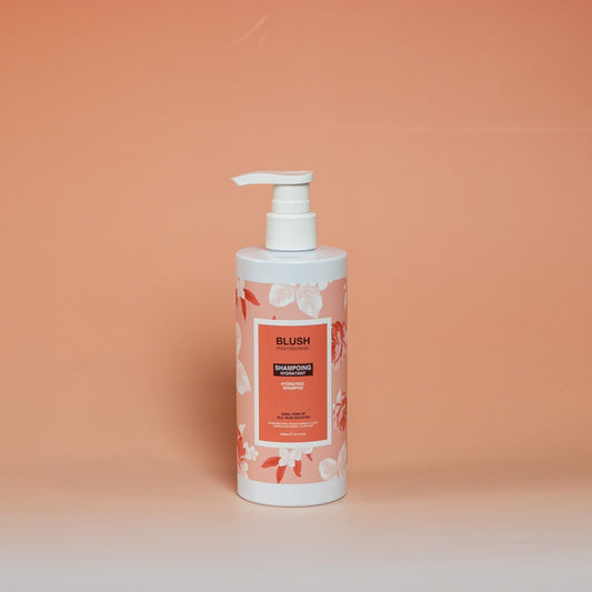 BLUSH hydrating shampoo (300 ml) that gently yet deeply cleanses the hair while hydrating the scalp and leaving hair soft and healthy-looking