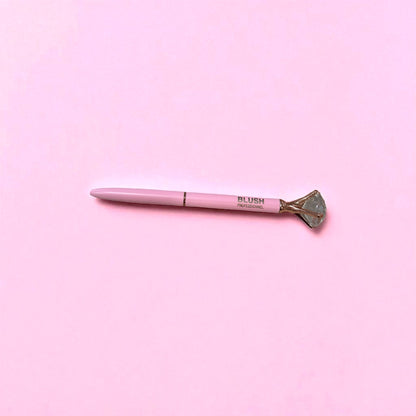 Pink BLUSH diamond pen with smooth black ink, featuring an elegant crystal tip for precise and stylish writing